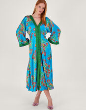 Button Through Print Kaftan Dress, Blue (BLUE), large