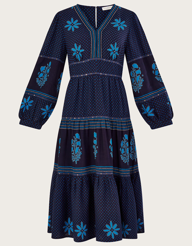 Petal Embellished Print Maxi Dress, Blue (BLUE), large