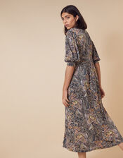 Paisley Jersey Midi Dress in Sustainable Viscose, Blue (NAVY), large