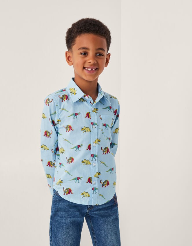 Varsity Dinosaur Print Shirt, Blue (BLUE), large