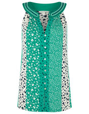 Poppy Patchwork Print Sleeveless Top, Green (GREEN), large