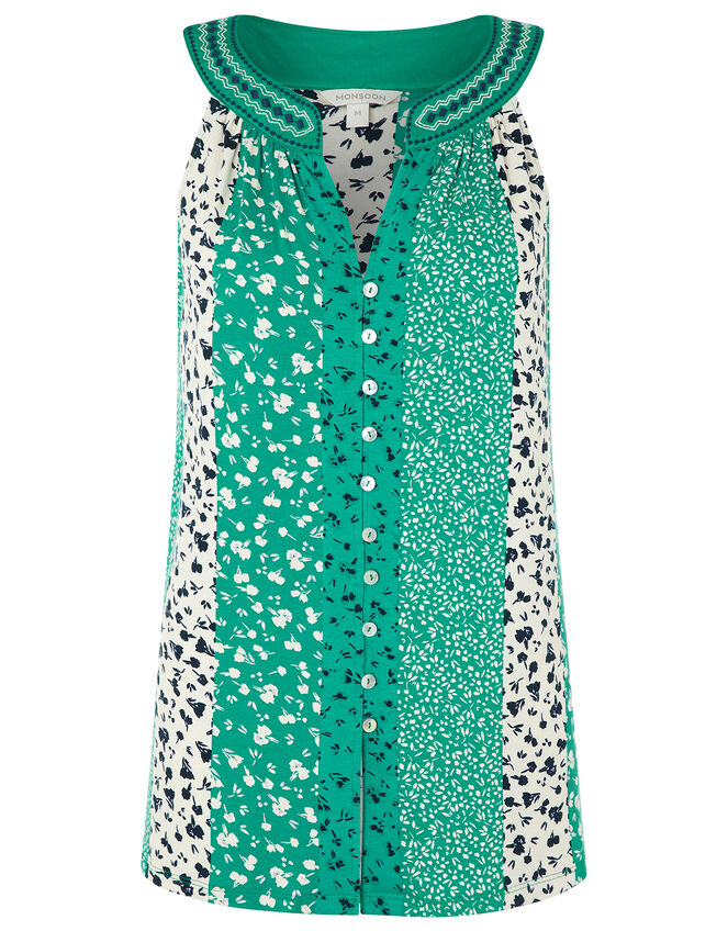Poppy Patchwork Print Sleeveless Top, Green (GREEN), large