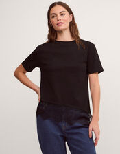 Lola Lace Trim Jersey T-Shirt, Black (BLACK), large