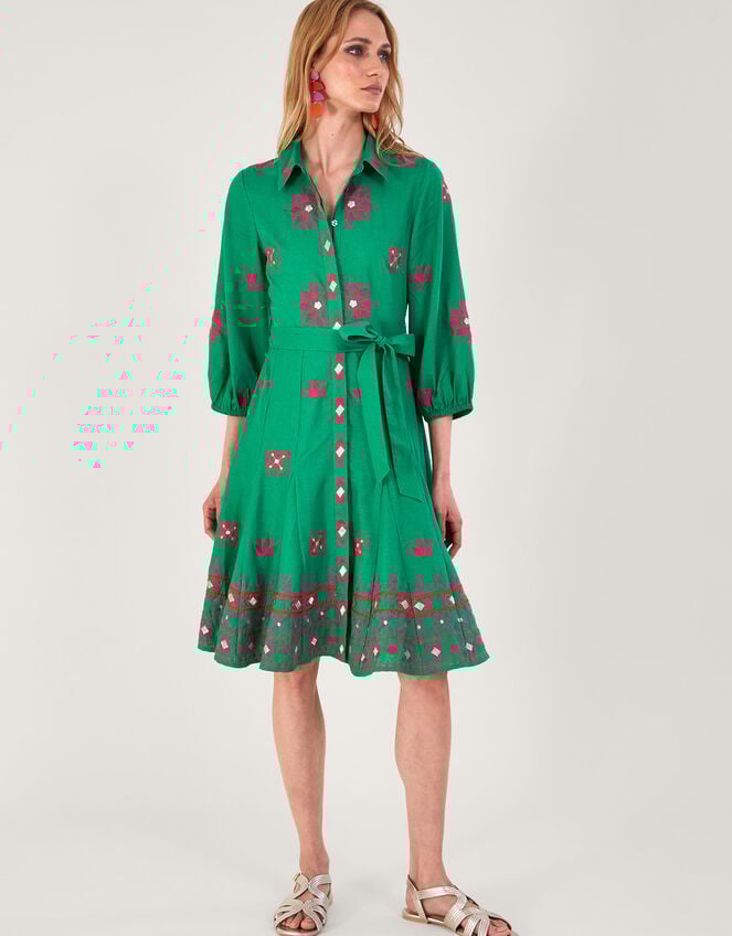 Embroidered Shirt Dress, Green (GREEN), large