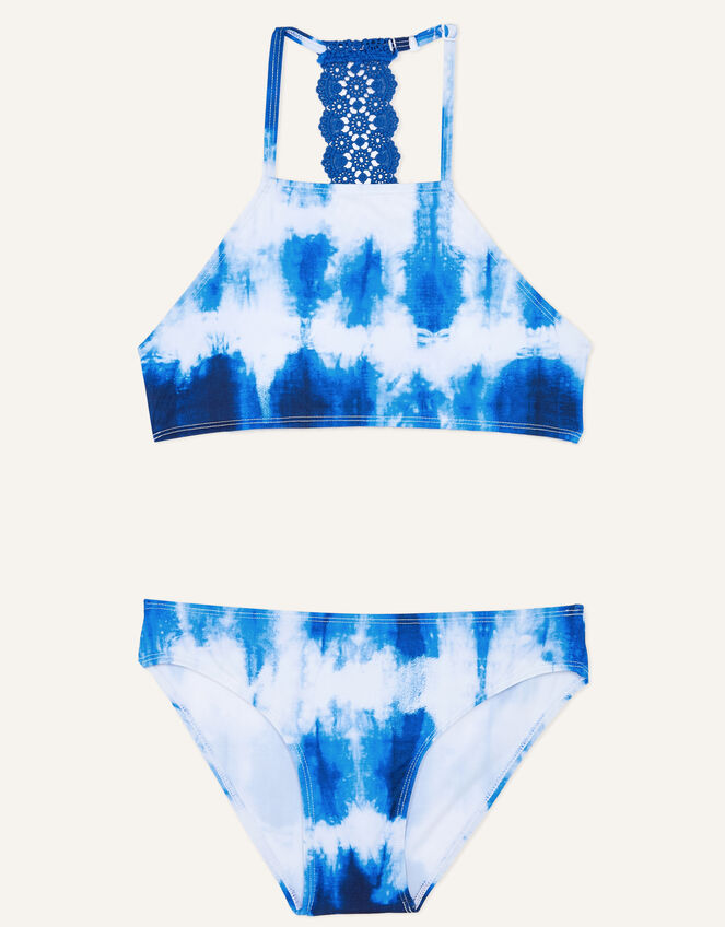 Halter Neck Crochet Bikini Set, Blue (BLUE), large