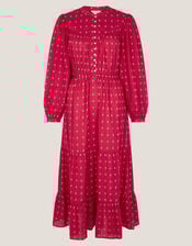 Poppy Long Sleeve Tiered Midi Dress, Red (RED), large