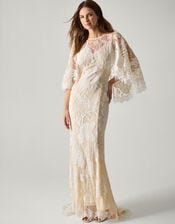 Eileen Cape Embellished Floral Lace Wedding Dress, Ivory (IVORY), large