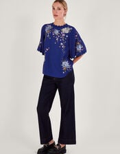Olla Embroidered Floral Kimono Top, Blue (BLUE), large