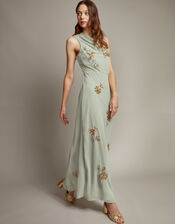 Sarah Embellished Cowl Neck Maxi Dress, Green (MINT), large