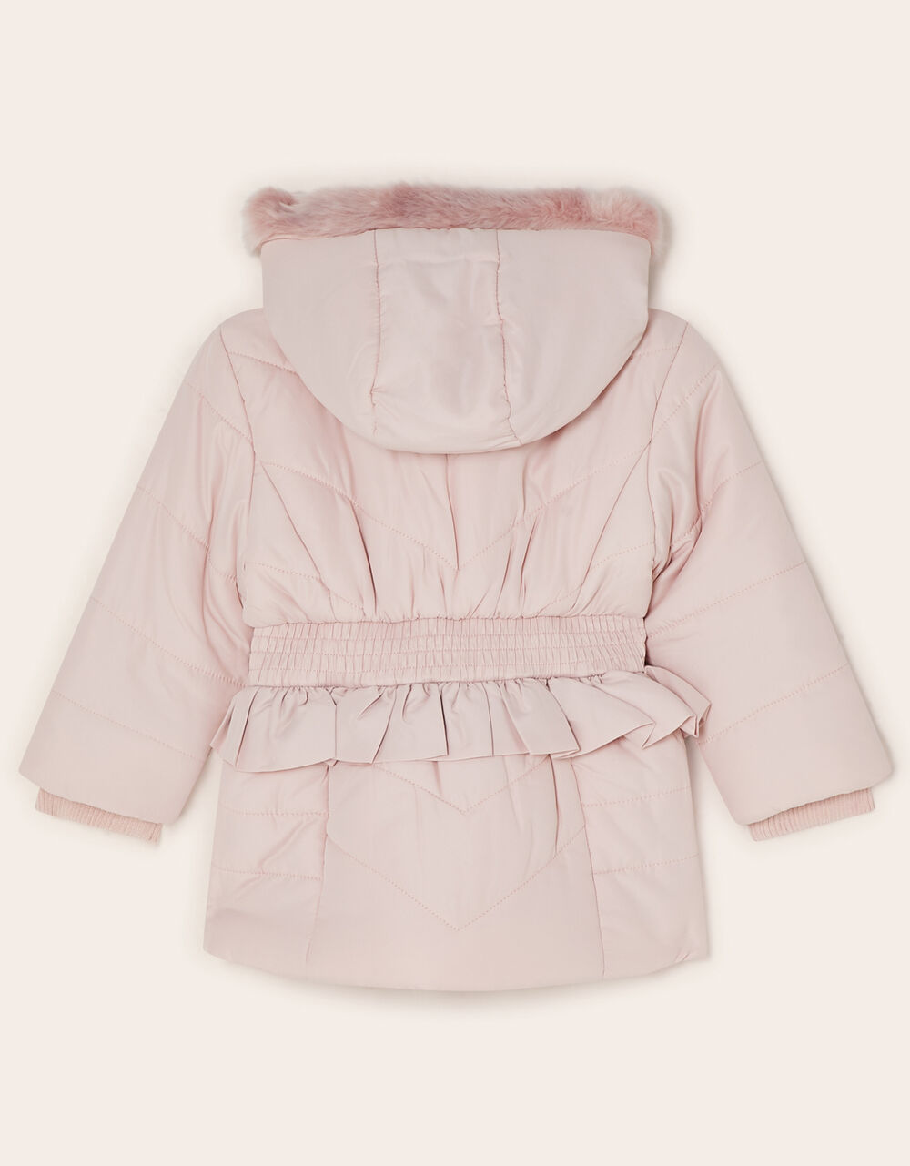 Baby Frill Shirred Waist Padded Coat Pink Coats & Jackets Monsoon UK.