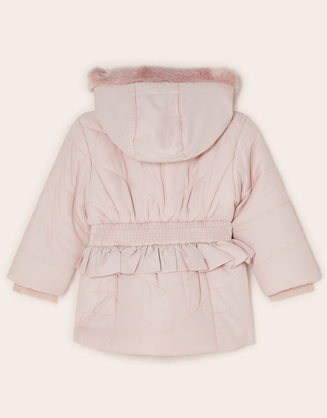 Baby Frill Shirred Waist Padded Coat, Pink (PALE PINK), large