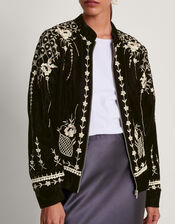 Hadley Embroidered Velvet Bomber Jacket, Black (BLACK), large