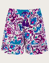 Fire Flower Ikat Print Shorts in LENZING™ ECOVERO™, Blue (BLUE), large