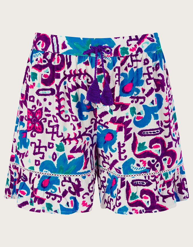 Fire Flower Ikat Print Shorts in LENZING™ ECOVERO™, Blue (BLUE), large