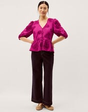 Tammy Puff Sleeve Embroidered Top, Pink (BRIGHT PINK), large