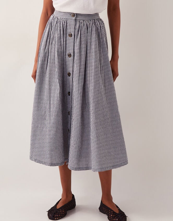Bea Gingham Button Midi Skirt, Blue (NAVY), large