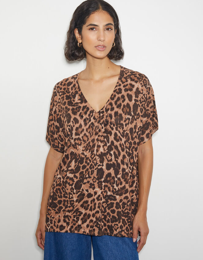 Archi Knit Leopard Print T-Shirt, Natural (NATURAL), large