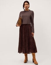 Archi Leopard Print Pleated Midi Dress, Brown (CHOCOLATE), large