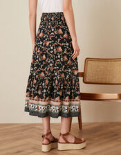 Caprice Shirred Waist Floral Skirt, Black (BLACK), large