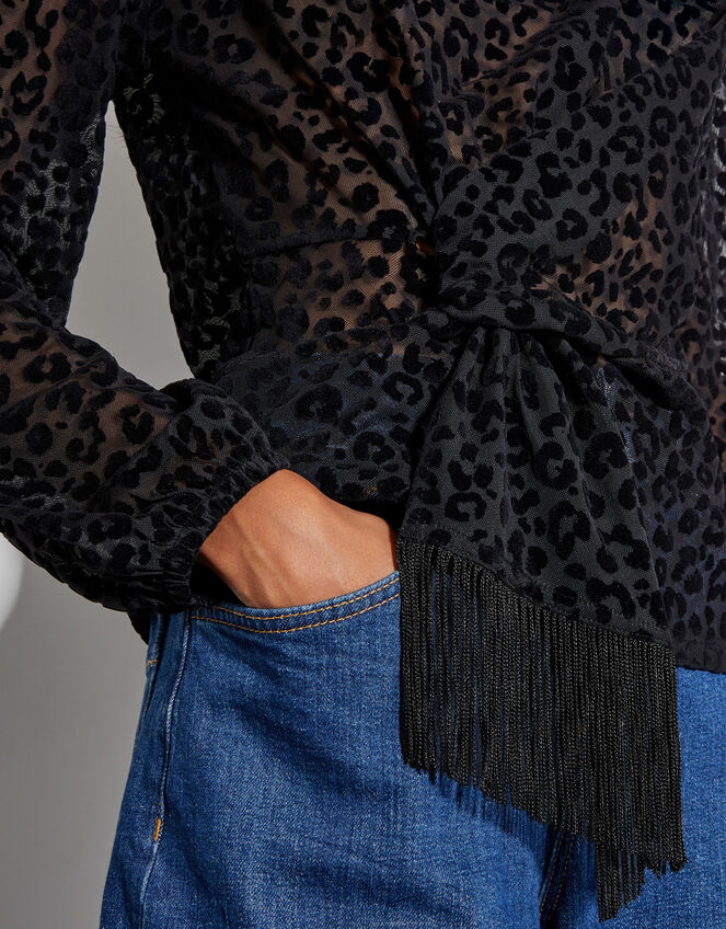 Deb Devoré Leopard Print Sheer Top, Black (BLACK), large