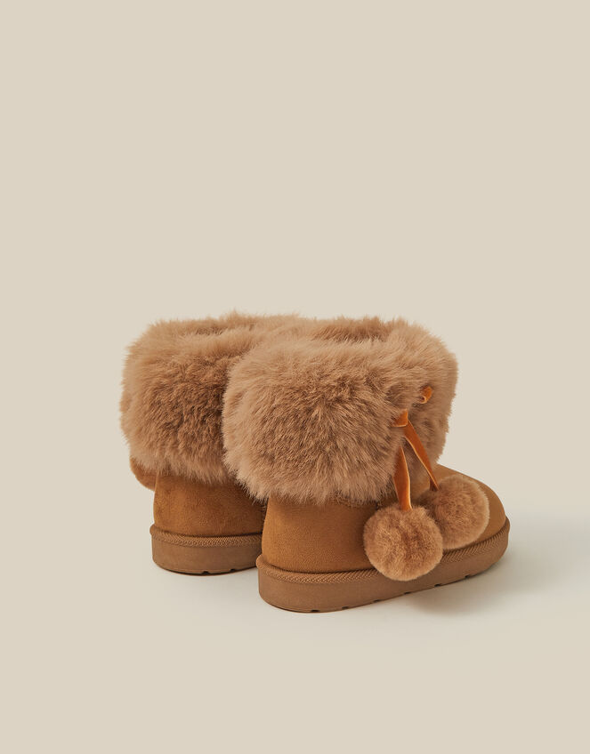 Toddler Fluffy Pom Ankle Boots, Tan (TAN), large