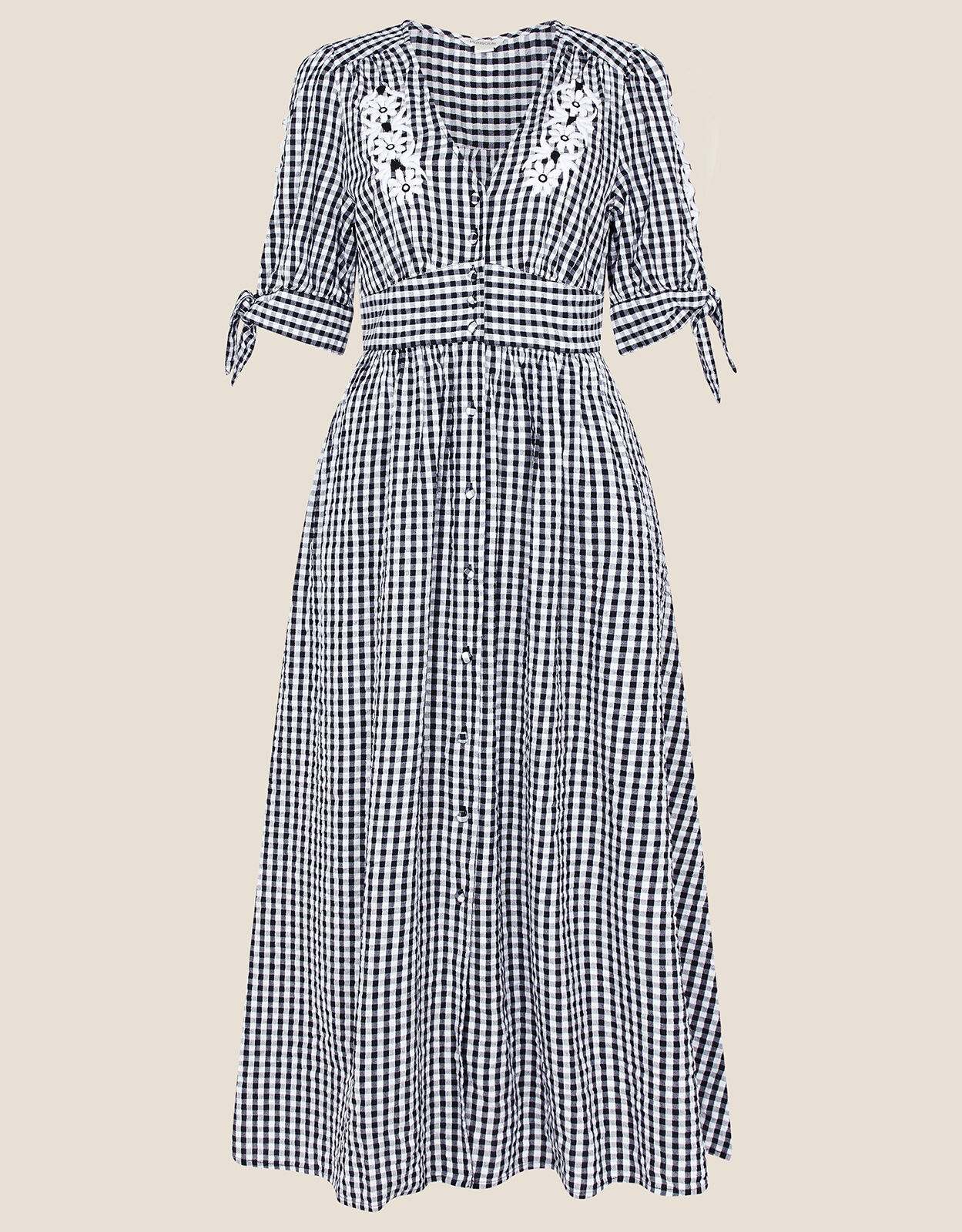 Gingham Check Embroidered Dolly Dress Black