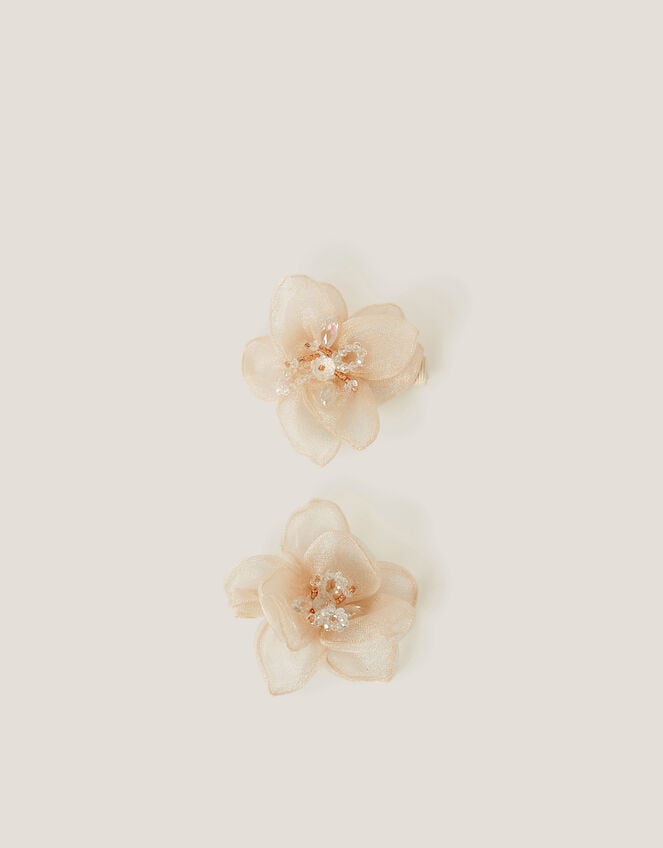 2-Pack Flower Bead Hair Clips, Cream (CREAM), large