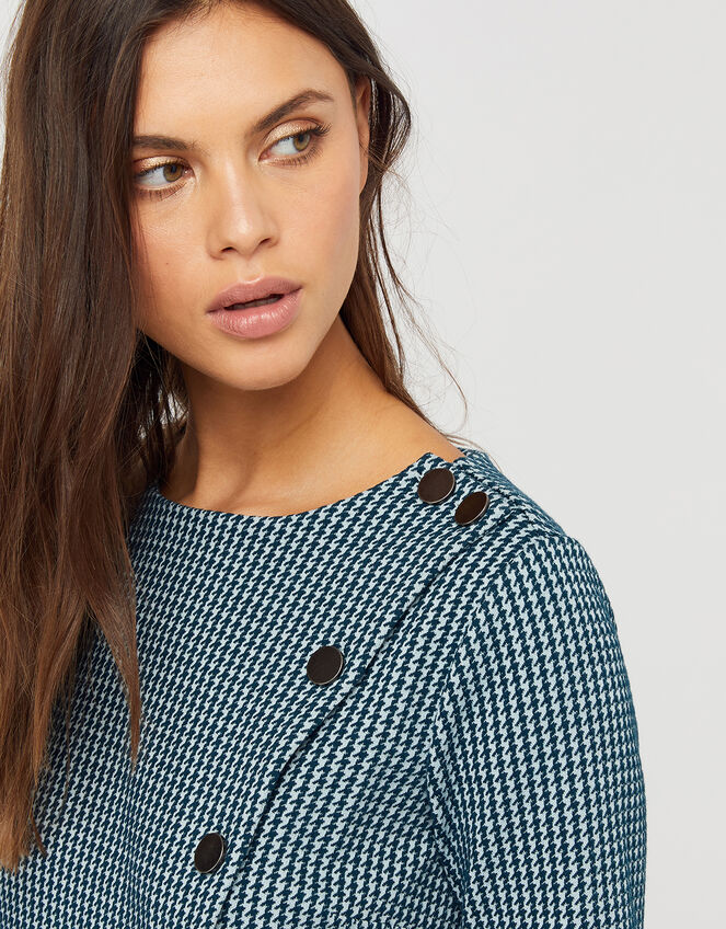 Henny Houndstooth Jacquard Dress, Teal (TEAL), large