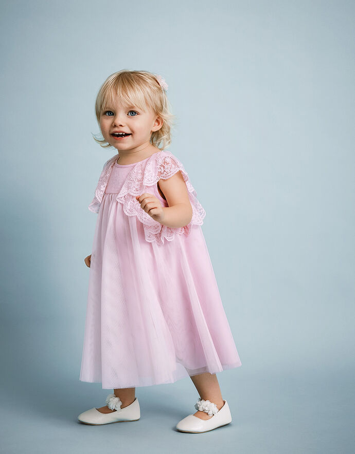 Bebe Frill Sleeve Lace Dress in Pink main image 1