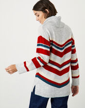Aneta Cowl Neck Chevron Stripe Jumper, Grey (GREY), large