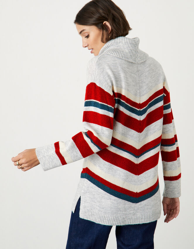 Aneta Cowl Neck Chevron Stripe Jumper, Grey (GREY), large