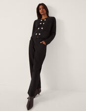 Fessa Jewel Brooch Cardigan, Black (BLACK), large
