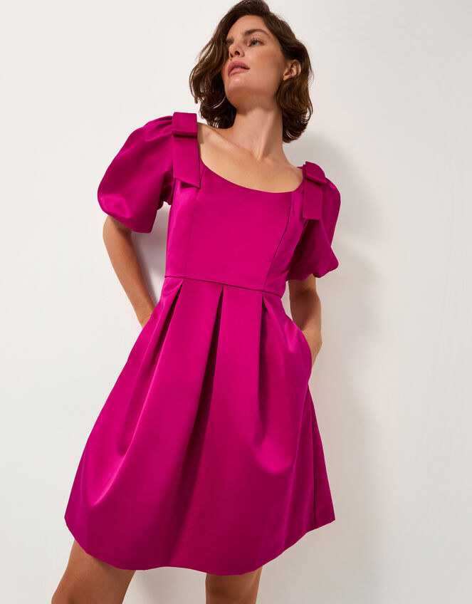 Sarai Puff Sleeve Satin Mini Dress, Pink (PINK), large