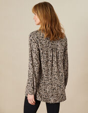 Minky Longline Print Blouse, Mink (MINK), large