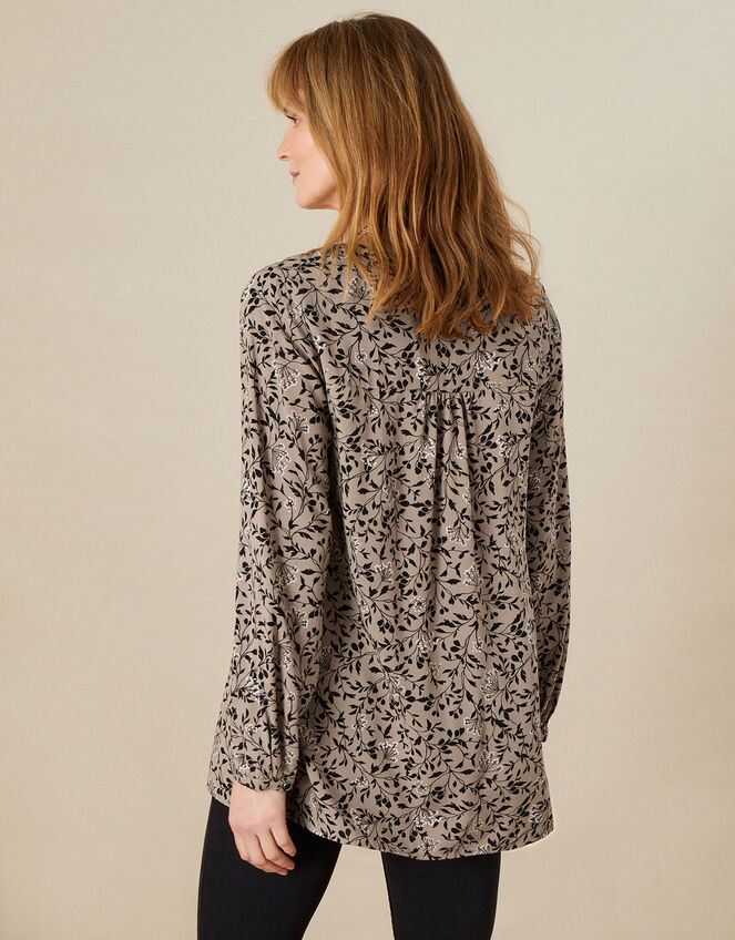 Minky Longline Print Blouse, Mink (MINK), large