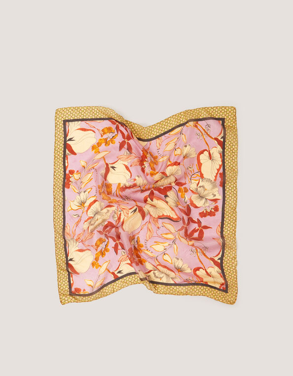 Isabella Floral Square Silk Scarf, , large