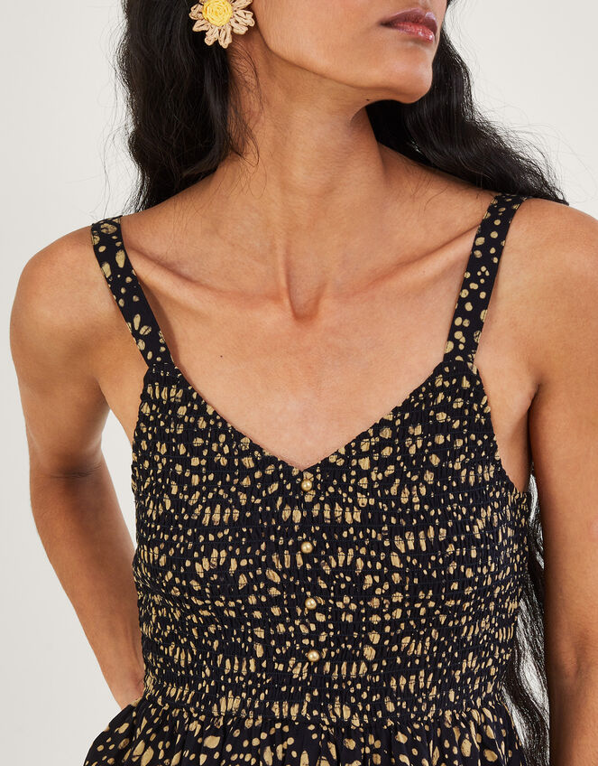 Batik Print Knee Length Sundress, Black (BLACK), large