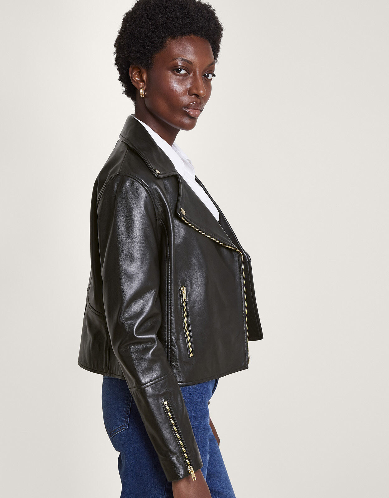Womens black leather hot sale moto jacket