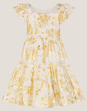 Foil Floral Print Tiered Dress, Ivory (IVORY), large