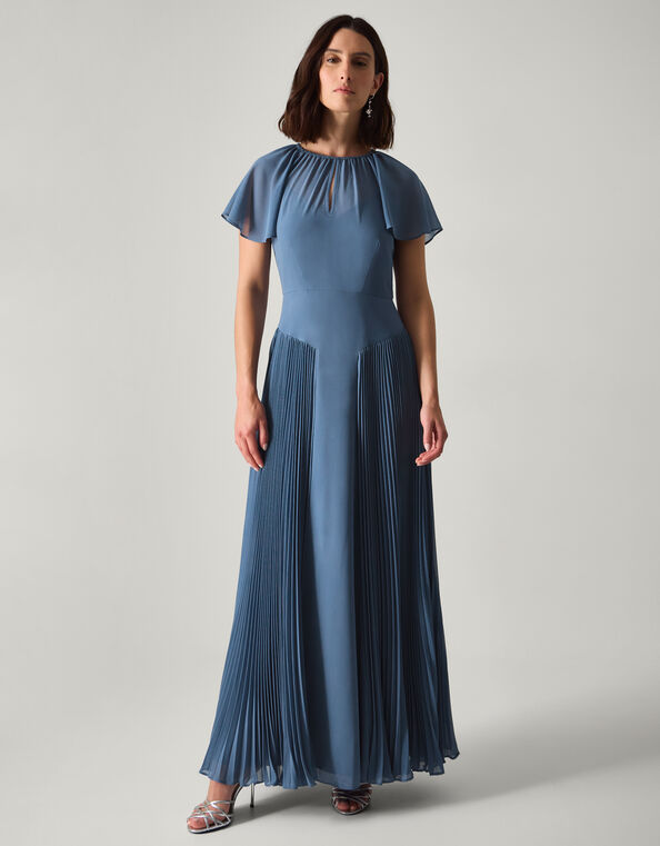 Madison Flutter Sleeve Pleated Bridesmaid Dress, Blue (PETROL), large