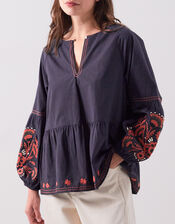 East Cerza Embroidered Top, Grey (CHARCOAL), large