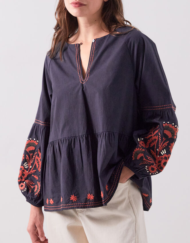 East Cerza Embroidered Top, Grey (CHARCOAL), large