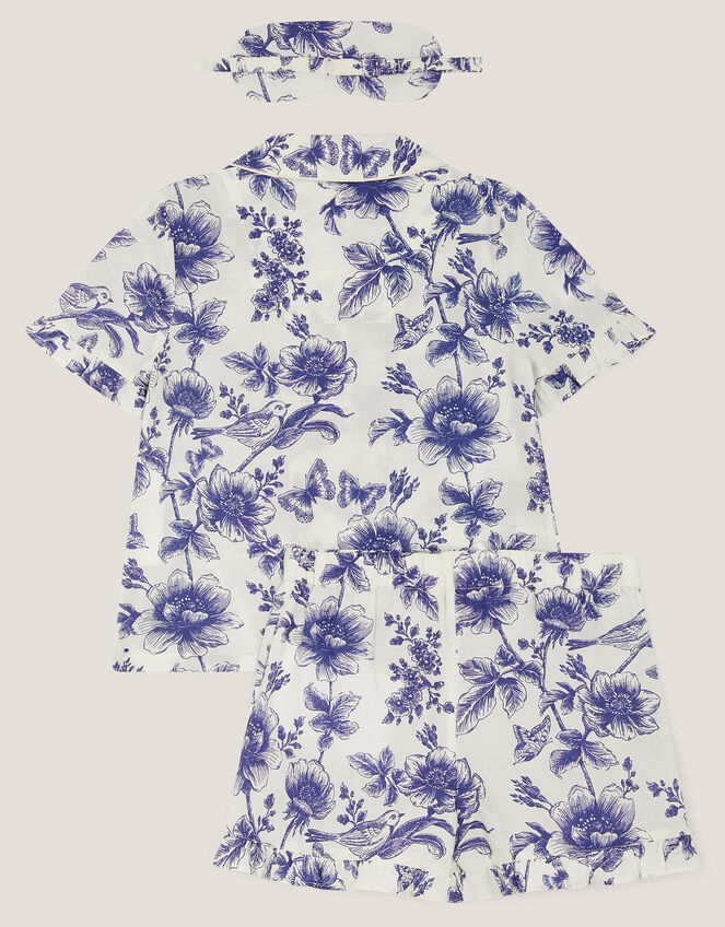 Floral Print Pyjamas & Sleep Mask Set, Blue (BLUE), large