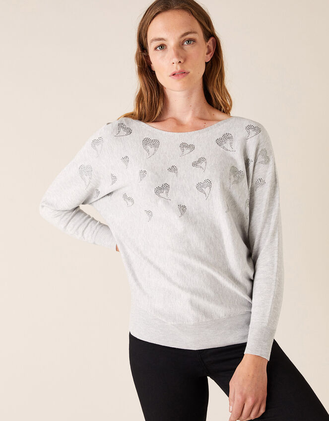 Heart Hotfix Gem Jumper with Sustainable Viscose, Grey (GREY MARL), large