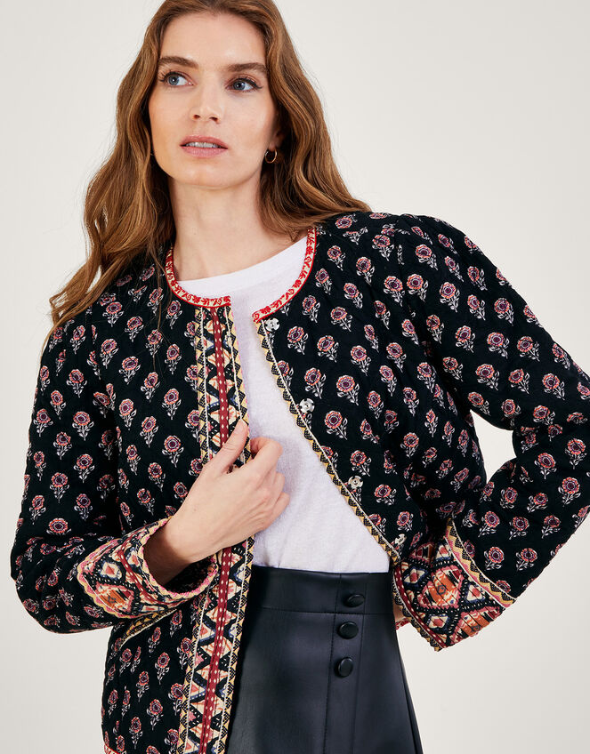 Padded Rose Print Jacket in LENZING™ ECOVERO Black