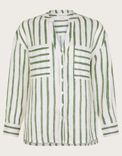 Santana Stripe Linen Shirt, Green (GREEN), large