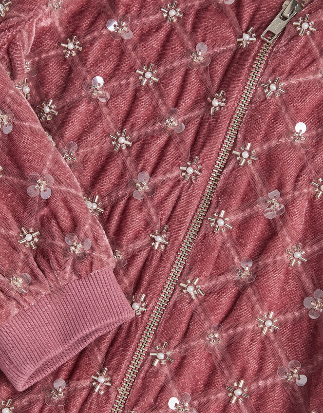 Gracie Embellished Velour Bomber Jacket, Pink (PINK), large