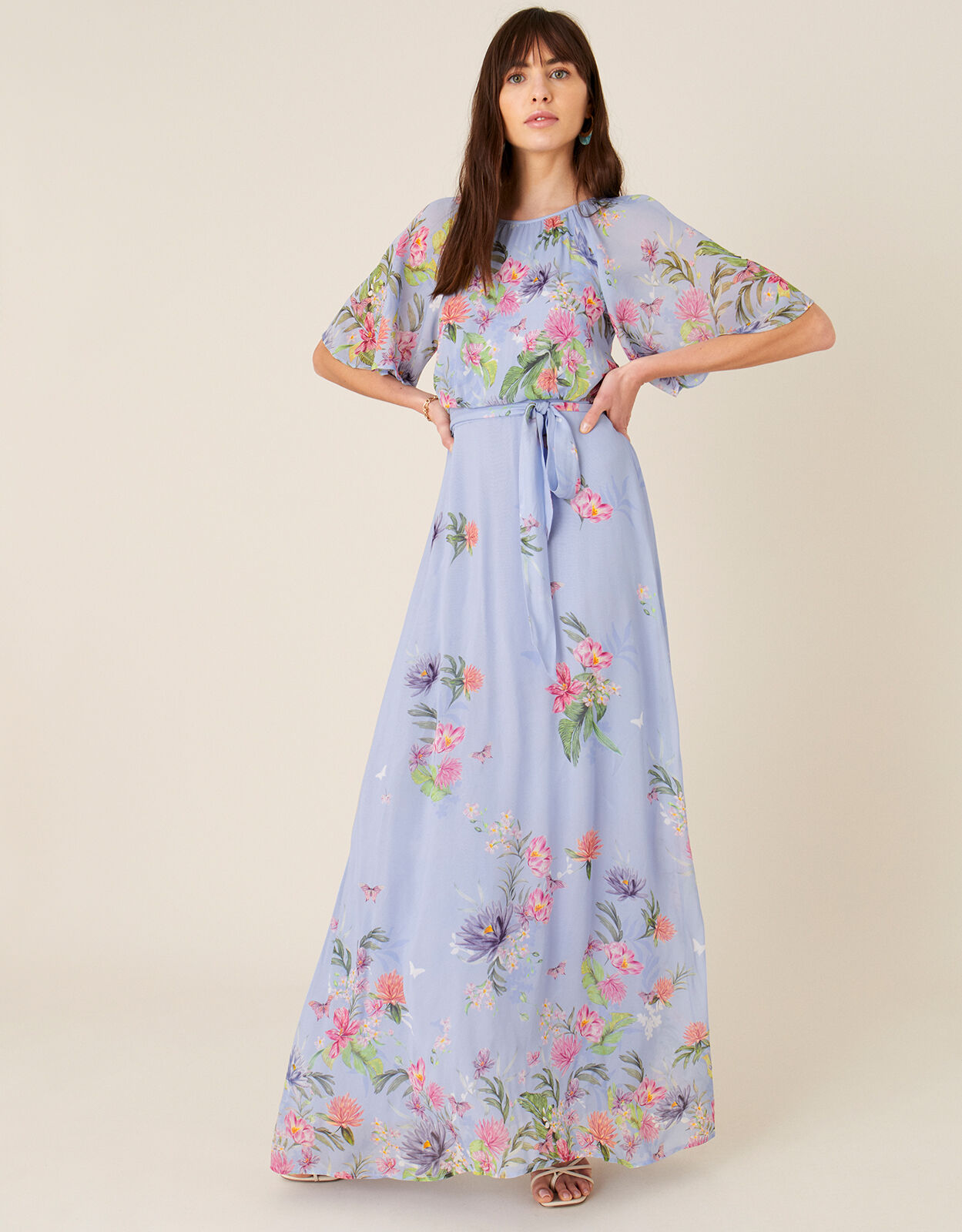long blue floral dress