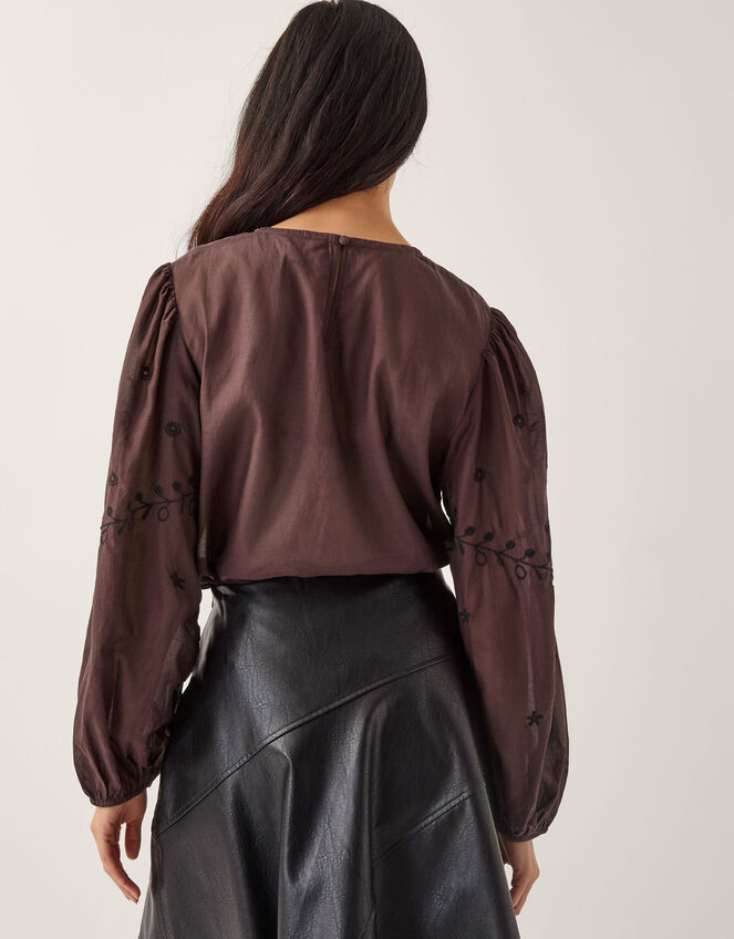 Isabelle Floral Embellished Top, Brown (CHOCOLATE), large