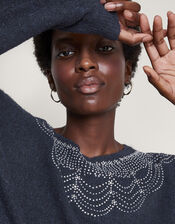 Evie Beaded Jumper, Blue (NAVY), large